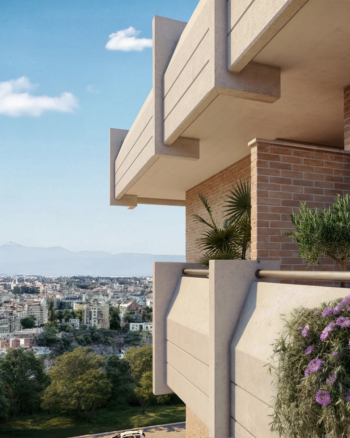 Un balcone fiorito di Dea Minerva, render