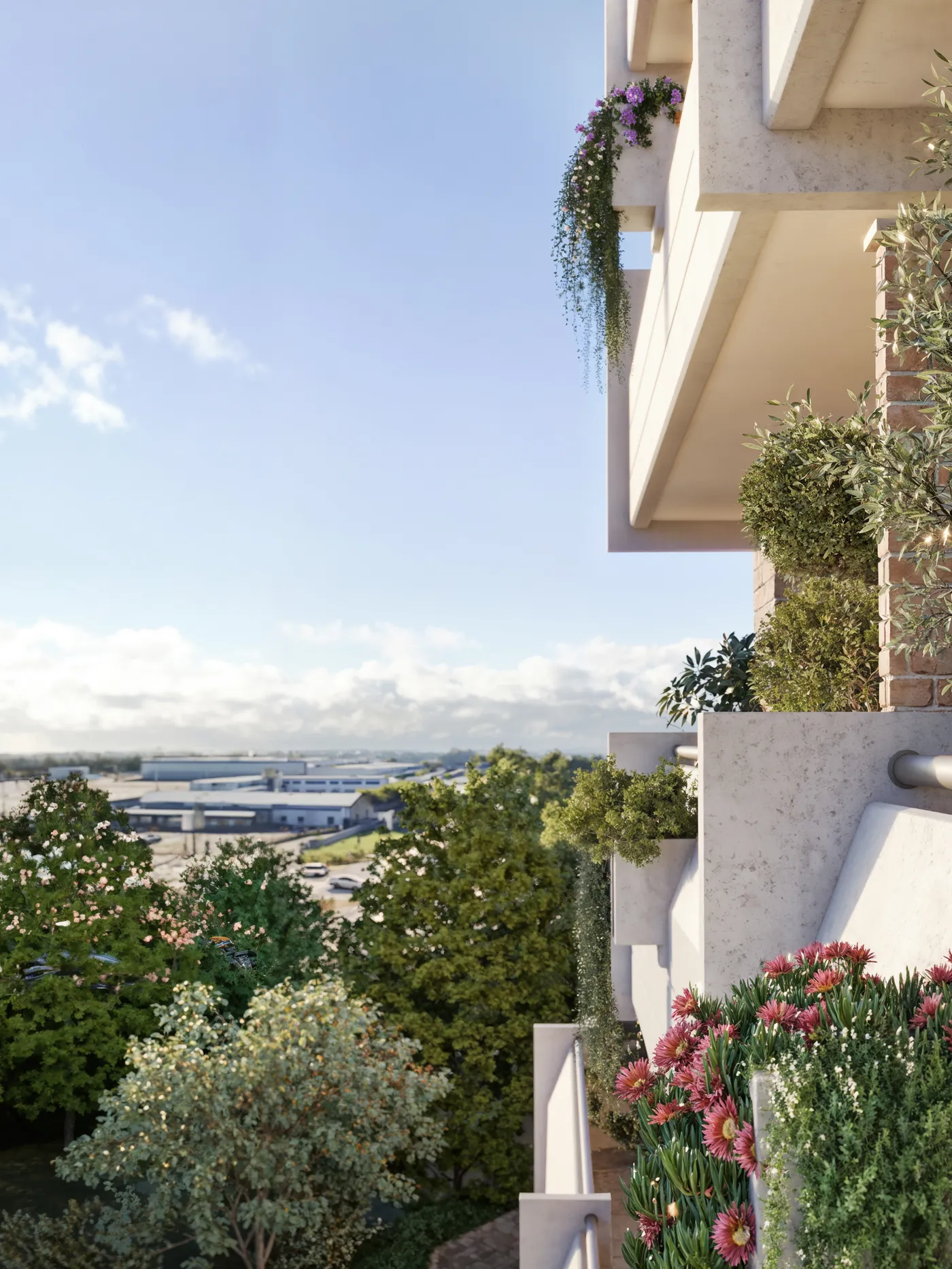 Un balcone affacciato sulla città, render