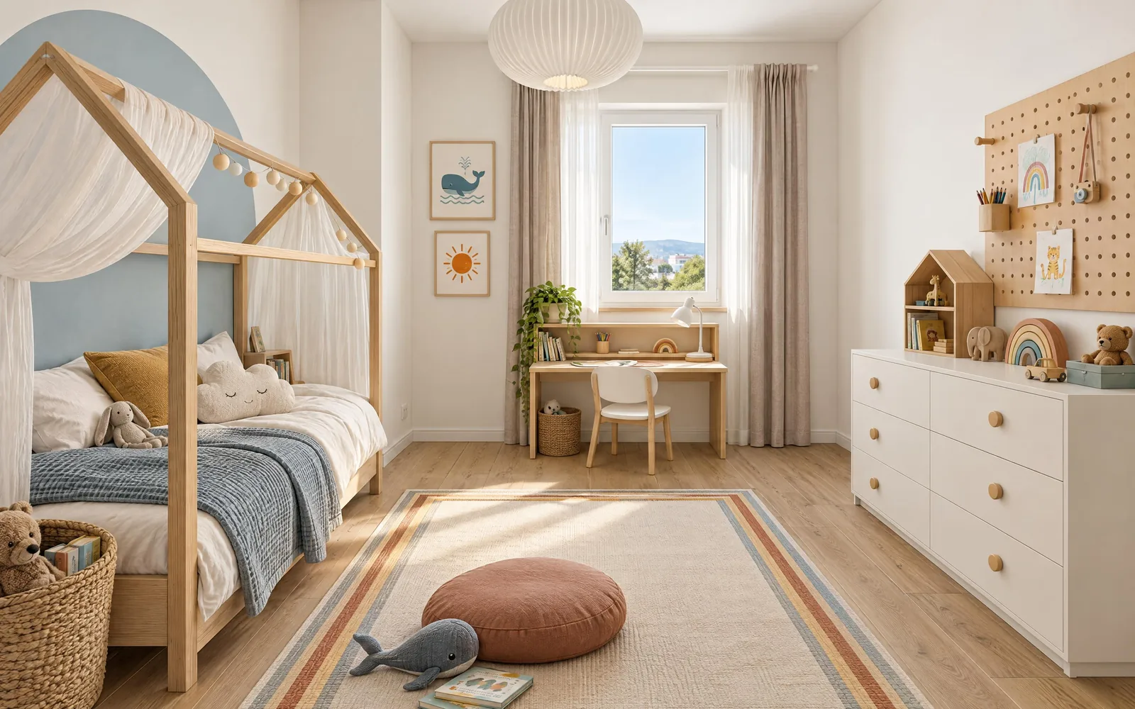 La cameretta con il letto a casetta, render