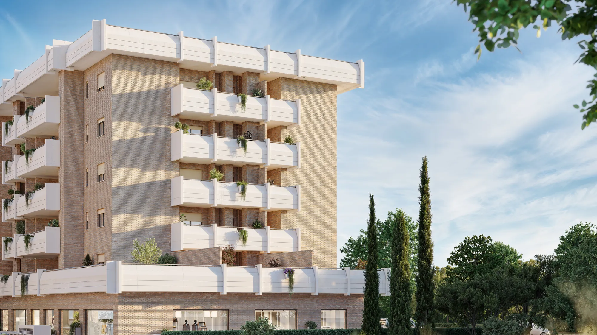 Il palazzo di Dea Minerva visto dalla strada, render